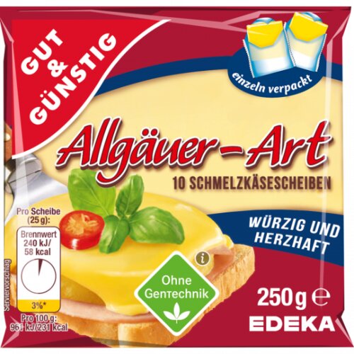 Gut & Günstig Schmelzkäse Scheiben Allgäuer 35% 250g
