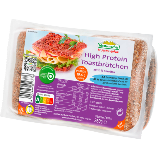 Mestemacher Eiweiß Toastbrötchen Kartte 4x65g