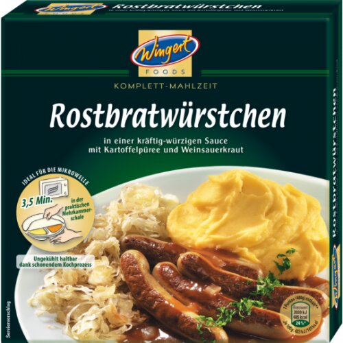 Wingert Foods Original Nürnberger Rostbratwürstchen mit Kartoffelpüree und Weinsauerkraut 480g
