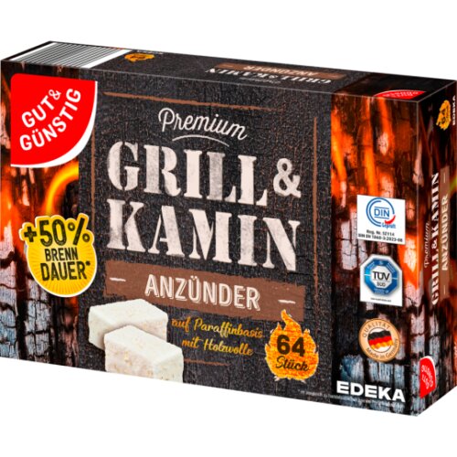 Gut & Günstig Anzünder Öko Parafin aus Holz 64ST