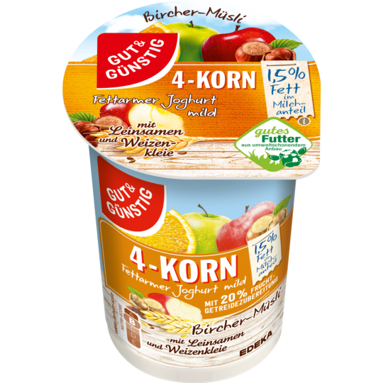 Gut & Günstig 4-Korn Fruchtjoghurt Bircher-Müsli 1,5% Fett 250g
