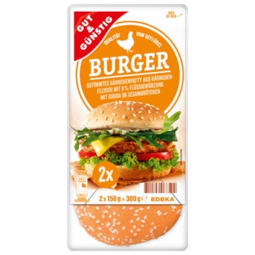 Gut & Günstig Chickenburger mit Gouda 300g