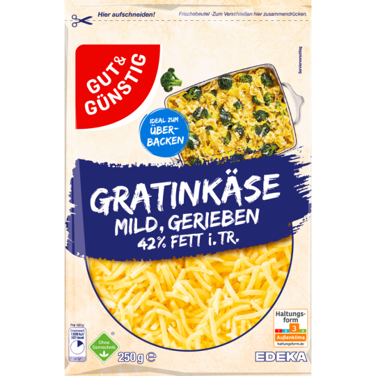 Gut & Günstig Gratinkäse 42% 250g