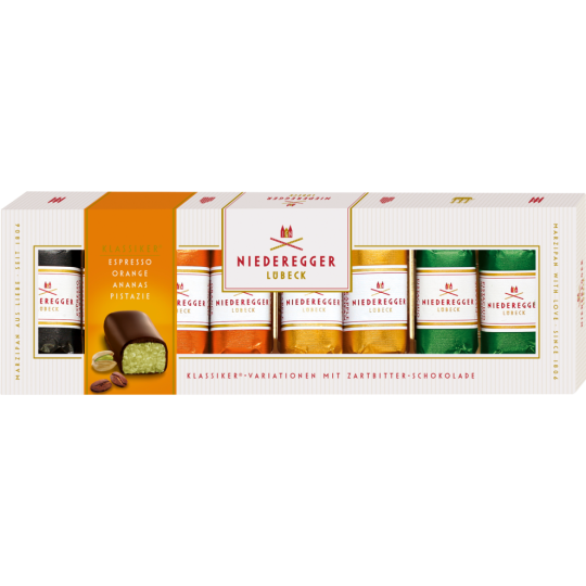 Niederegger Marzipan Klassiker Pistazie, Orange, Ananas, Espresso 100g