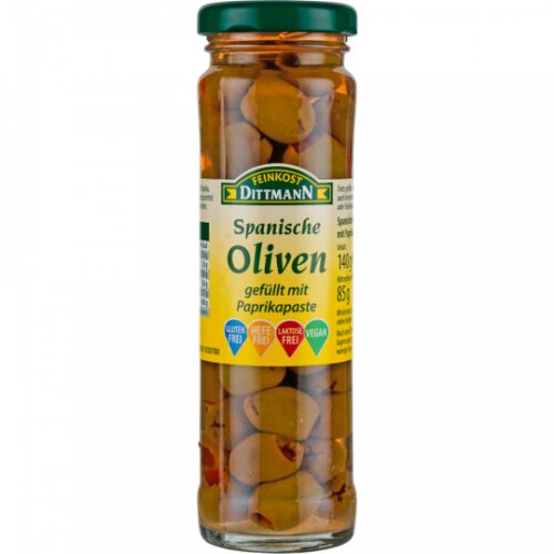 Feinkost Dittmann Oliven gefüllt mit Paprika Paste 140g