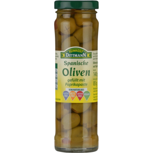 Feinkost Dittmann Oliven gefüllt mit Paprika Paste 140g