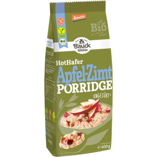 Demeter Bauckhof Mühle Hot Hafer Apfel-Zimt Haferbrei Glutenfrei 400g