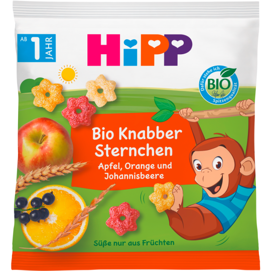 Bio Hipp Für Kinder Knabber Sternchen mit Apfel, Orange und Johannisbeere ab 1+ 30g