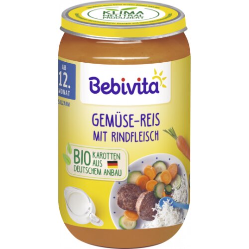 Bio Bebivita Menü Gemüse-Reis mit Rindfleisch ab dem 12.Monat 250g
