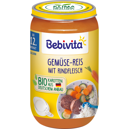 Bio Bebivita Menü Gemüse-Reis mit Rindfleisch ab dem 12.Monat 250g
