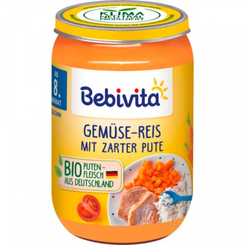 Bio Bebivita Menü Gemüse-Reis mit zarter Pute ab 8.Monat 220g