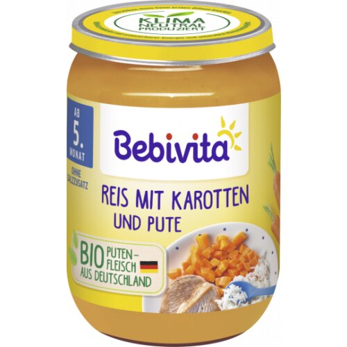 Bio Bebivita Menü Reis mit Karotten+Pute ab dem 5.Monat 190g