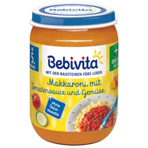 Bio Bebivita Menü Makkaroni mit Tomatensauce und Gemüse ab 5.Monat 190g