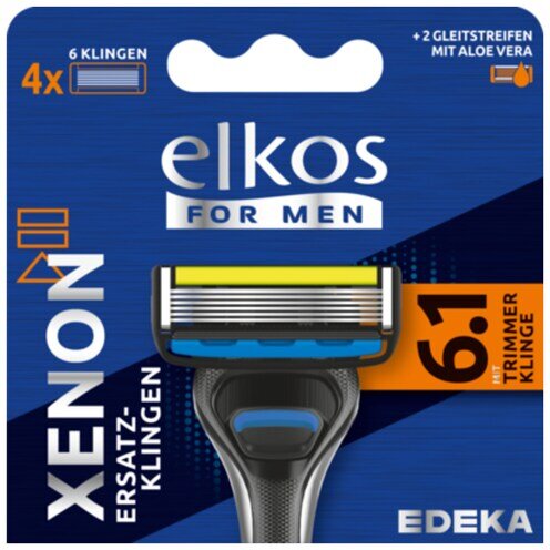 EDEKA elkos for men Xenon 6-Klingen Rasiersystem Herren Ersatzklingen 4ST