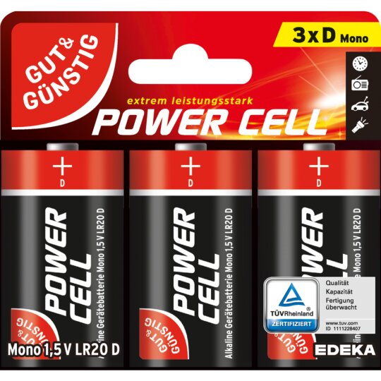 Gut & Günstig Power Cell Alkaline Mono D 1,5V LR20 3ST
