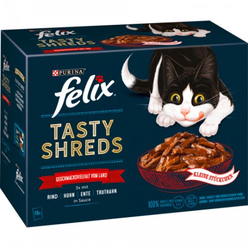 Felix Tasty Shreds Gegrilltes in Sauce Geschmachsvielfalt vom Land 10x80g