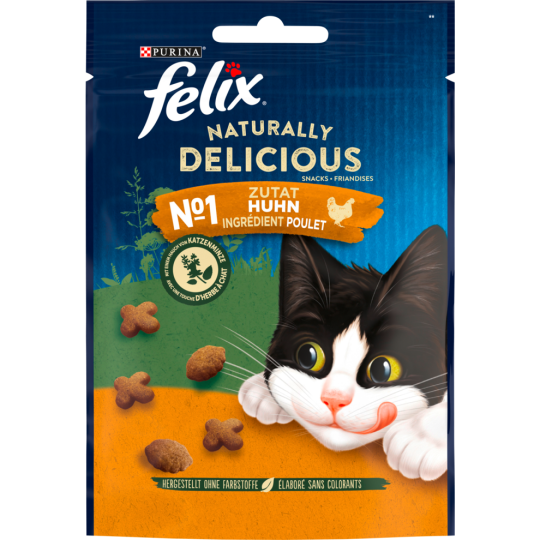 Felix Naturally Delicious mit Huhn und einem Hauch von Katzenminze Katzensnacks 50g