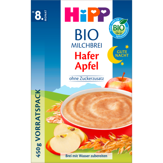 Bio Hipp Gute-Nacht-Brei Hafer Apfel ab 8.Monat 2x225g