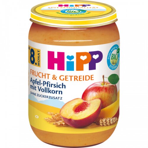 Bio Hipp Apfel-Pfirsich mit Vollkorn ohne Zuckerzusatz ab 8.Monat 190g