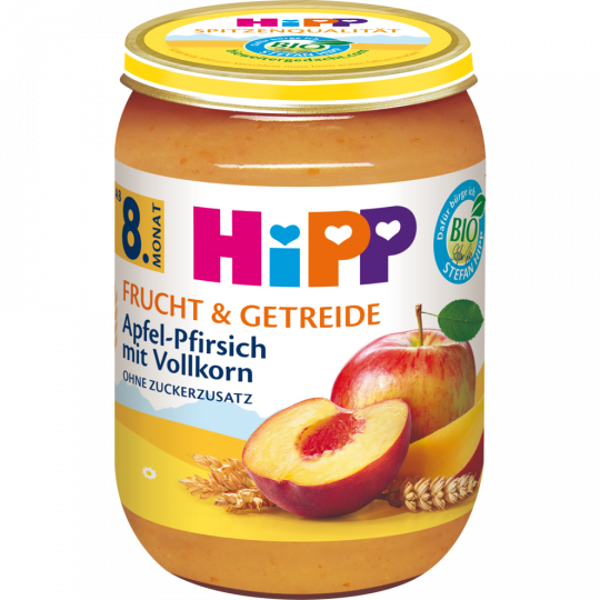 Bio Hipp Apfel-Pfirsich mit Vollkorn ohne Zuckerzusatz ab 8.Monat 190g