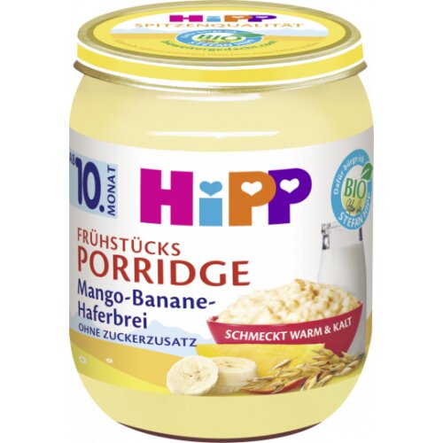 Bio Hipp Frühstücks-Porridge Mango-Banane-Haferbrei ohne Zuckerzusatz ab 10.Monat 160g